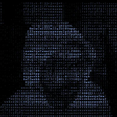 Retrato de Thiago Rangel em arte ASCII azul sobre fundo escuro